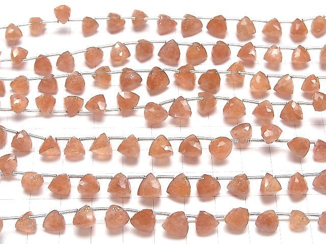 Hochwertiger Sonnenstein AA++ 3D-Dreiecksschliff 1Strang Perlen (19 Stück)