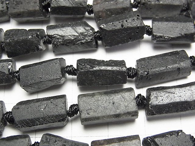 黑電氣石粗管珠 - 刻面金塊狀 1串 (約15英吋/38公分)