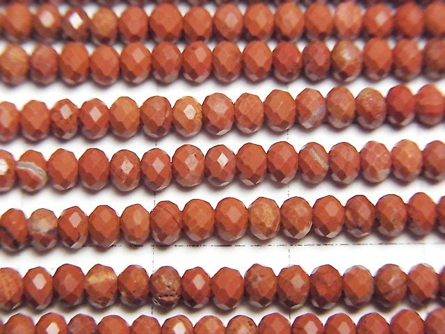 高品質!紅碧玉刻面紐扣圓珠 3x3x2mm 一串珠子 (約15英寸/37厘米)