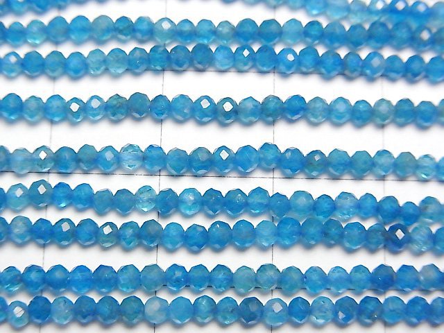 高品質!霓虹藍磷灰石 AA++ 半切面圓珠 2mm 1串 (約15英吋/37公分)