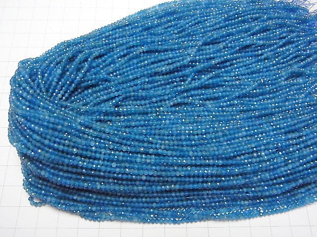 Hochwertig! Neonblauer Apatit AA++ semi-facettierte runde 2mm 1strang Perlen (ca. 15 Zoll / 37 cm)