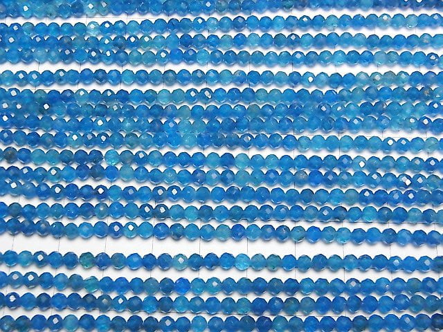 Hochwertig! Neonblauer Apatit AA++ facettierte runde 3mm 1strang Perlen (ca. 15 Zoll / 37 cm)
