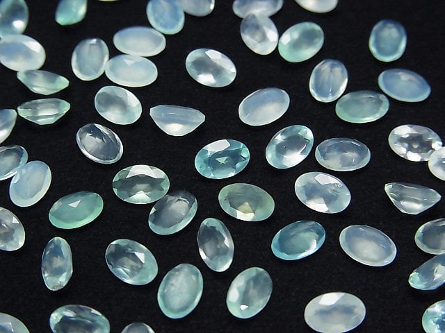 Hochwertiger peruanischer blauer Opal AAA- lose Stein oval facettiert 6x4mm 3 Stück