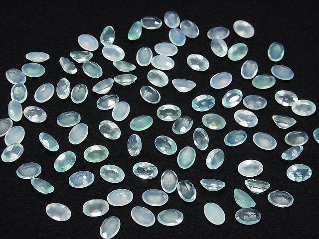 Hochwertiger peruanischer blauer Opal AAA- lose Stein oval facettiert 6x4mm 3 Stück