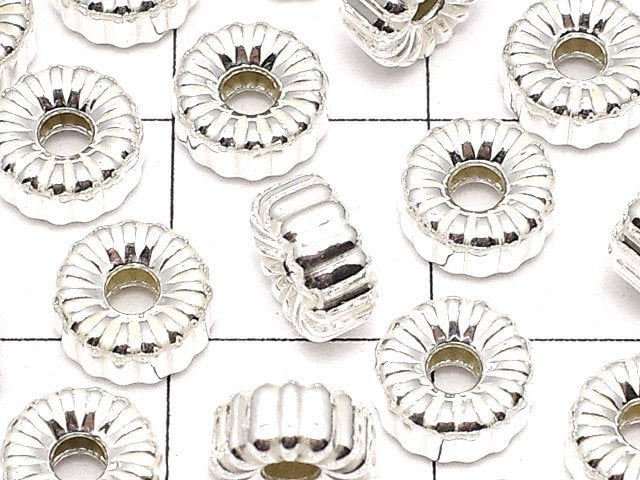 Silver925 Line Carved Soroban(Rondelle)6.5x6.5x3.3mm 2pcs
