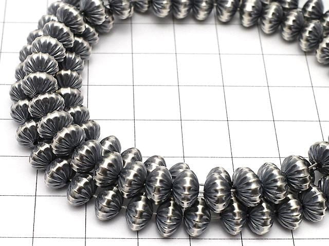 Silver925 Navajo Pearl Line Carved Rondelle 8x8x5.2mm 1pc