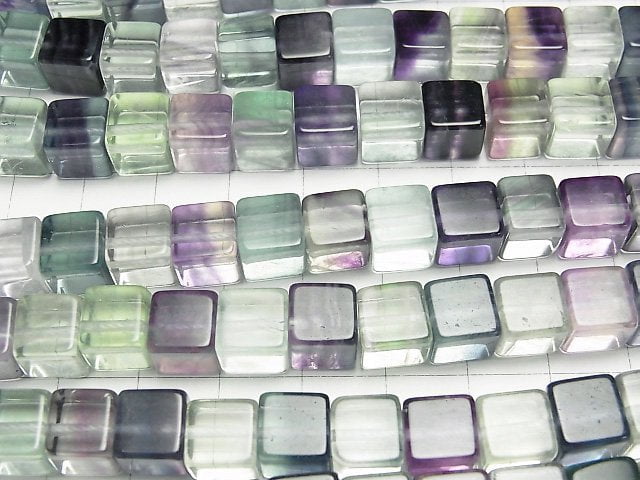 Mehrfarbiger Fluorit AA++ Würfel 8x8x8mm halbe oder 1 Strang Perlen (ca. 15 Zoll/38 cm)