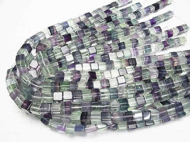 Mehrfarbiger Fluorit AA++ Würfel 8x8x8mm halbe oder 1 Strang Perlen (ca. 15 Zoll/38 cm)