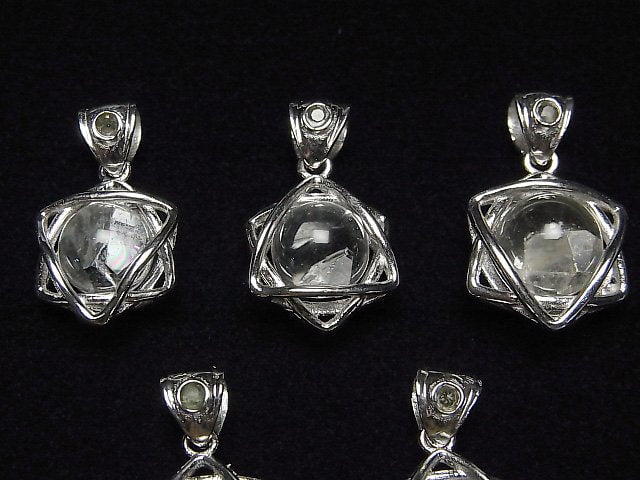 Kristall in Quarz 8mm Kugel mit Sternform Moldavit Anhänger Silber925 1 Stück