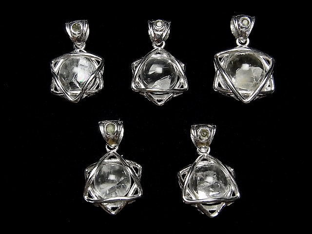 Kristall in Quarz 8mm Kugel mit Sternform Moldavit Anhänger Silber925 1 Stück