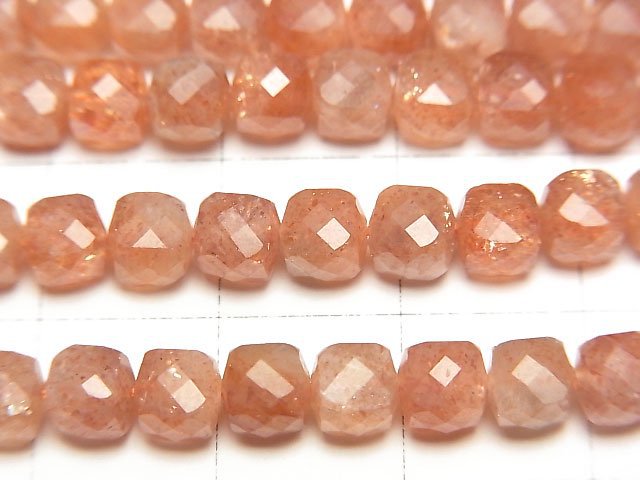 高品質!太陽石 AA++ 方塊形 5x5x5毫米 1串珠子(約15英吋/37公分)