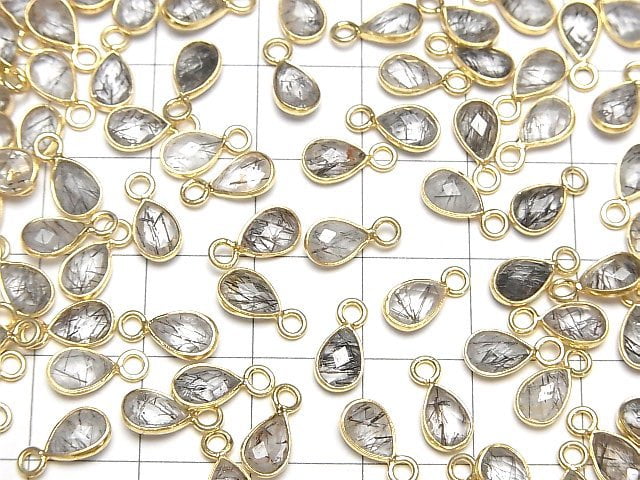Hochwertiger Turmalinquarz AAA- Zargenfassung facettierte Tropfenform 7x5mm 18KGP 4Stück