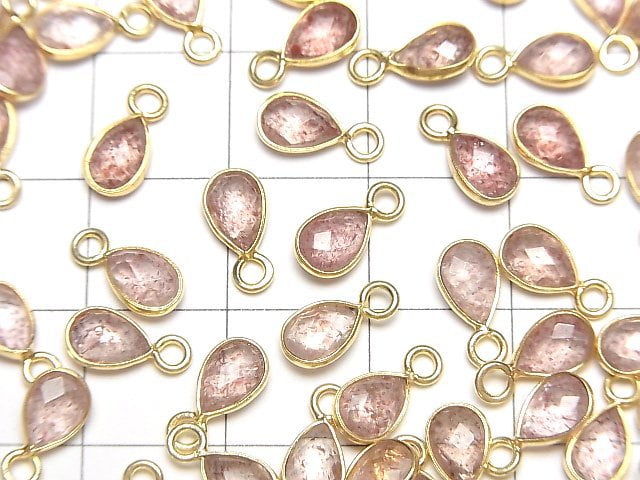 Hochwertiger rosa Epidot AAA- Zargenfassung facettierte Tropfenform 7x5mm 18KGP 4Stück
