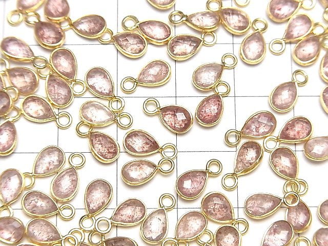 Hochwertiger rosa Epidot AAA- Zargenfassung facettierte Tropfenform 7x5mm 18KGP 4Stück