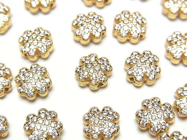 Silver 925 Clover Motif (with CZ) 8x8x4mm 18KGP 1pc