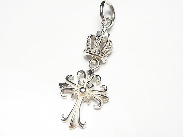 Silver 925 Crown & Cross Charm 30x12x5mm No Coating 1pc