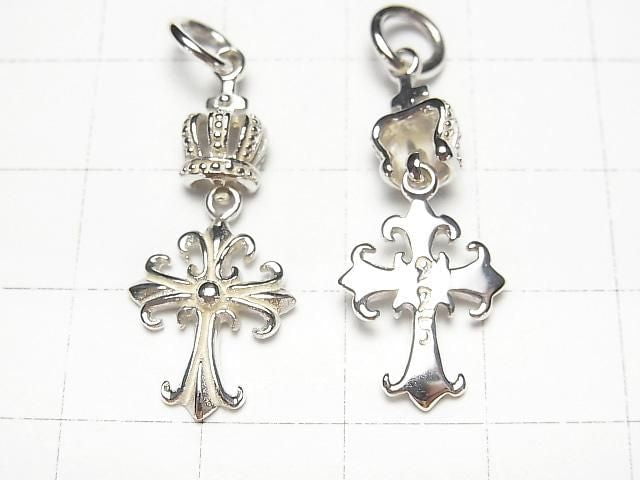 Silver 925 Crown & Cross Charm 30x12x5mm No Coating 1pc