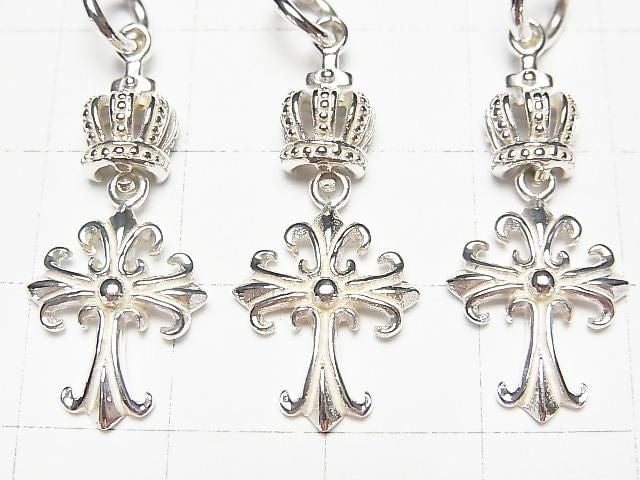 Silver 925 Crown & Cross Charm 30x12x5mm No Coating 1pc