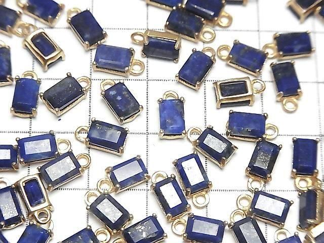 青金石 AA++ 邊框鑲嵌 長方形刻面 7x5公釐 18KGP 2顆
