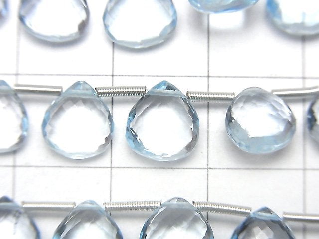 MicroCut 高品質天空藍拓帕石 AAA 栗子刻面梨形半串或1串(8顆)