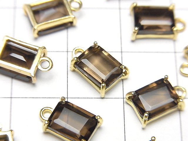 高品質煙晶 AAA 矩形刻面寶石,包邊鑲嵌,8x6 毫米,18KGP,2 件裝