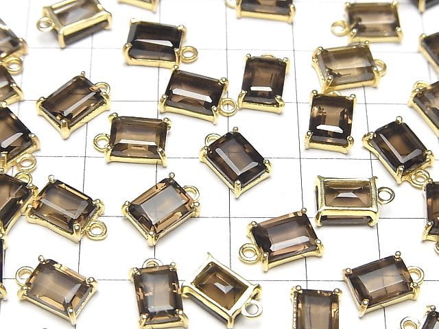 Hochwertiger Rauchquarz AAA Zargenfassung Rechteckig Facettiert 8x6mm 18KGP 2Stück