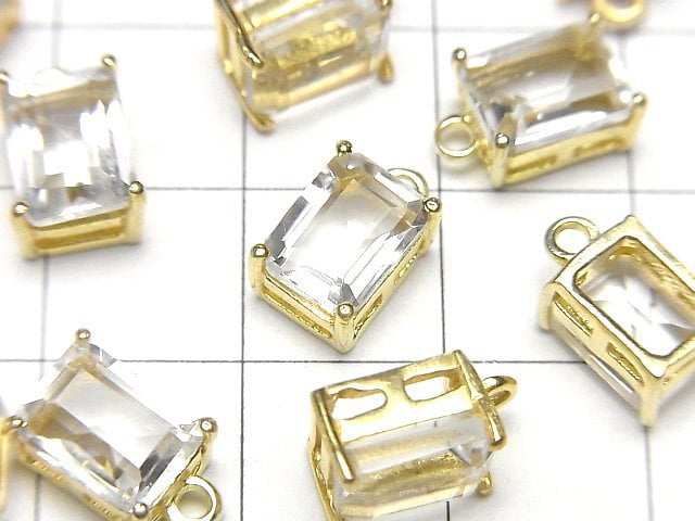 高品質水晶 AAA 框鑲長方形刻面 8x6mm 18KGP 2顆