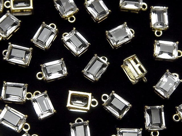 Hochwertige Kristall AAA Zargenfassung Rechteckig Facettiert 8x6mm 18KGP 2 Stück