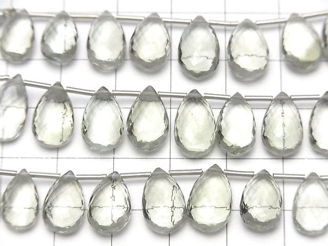 MicroCut Hochwertiger Grüner Amethyst AAA Birnenform Facettiert Briolette 1 Strang Perlen (8 Stück)