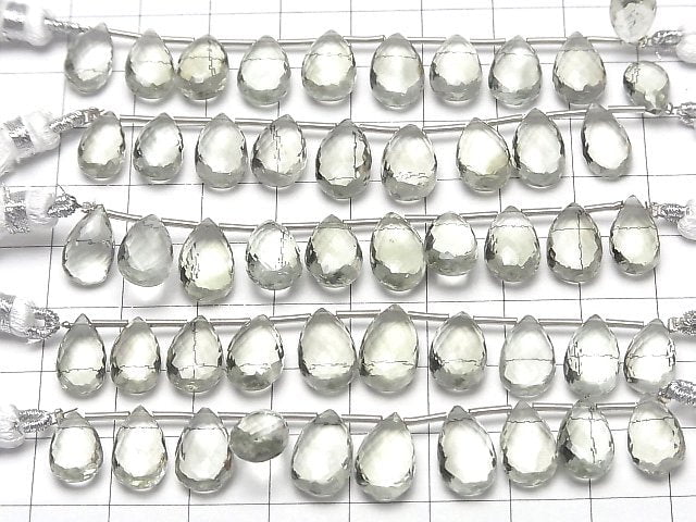 MicroCut Hochwertiger Grüner Amethyst AAA Birnenform Facettiert Briolette 1 Strang Perlen (8 Stück)