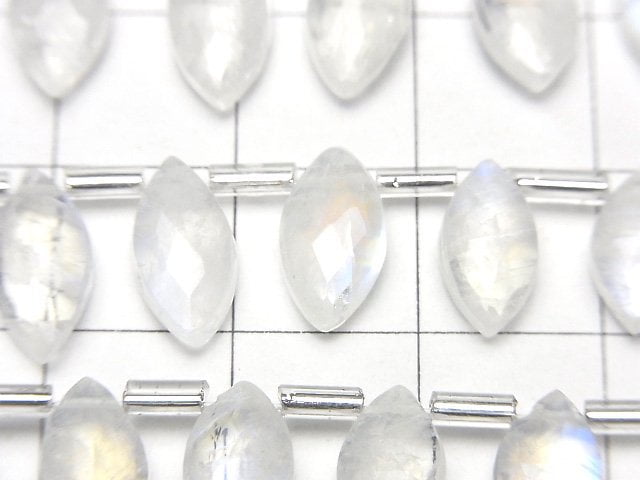 高品質彩虹月光石 AAA 刻面馬眼形水滴珠 半串或一串 (約7英吋/18公分)