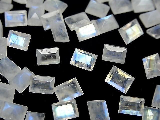 高品質彩虹月光石 AA++ 裸石 矩形刻面 7x5mm 5顆