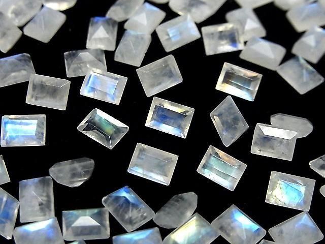 Hochwertiger Regenbogen-Mondstein AA++ Lose Steine Rechteckig Facettiert 7x5mm 5 Stück