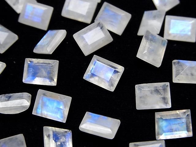 Pierre de lune arc-en-ciel de haute qualité AA++, pierre à facettes rectangle 8x6mm, 3 pièces