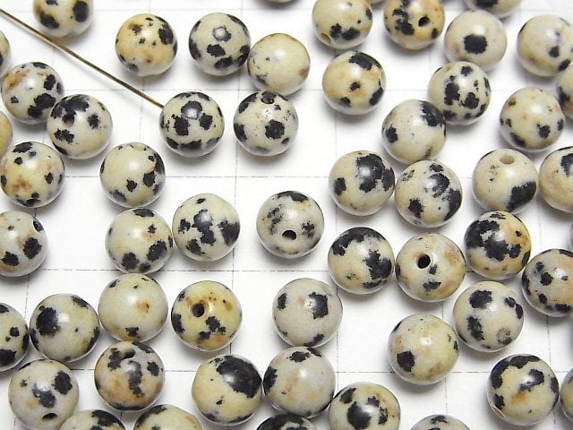Dalmatian-Jaspis halb durchbohrt rund 6,5mm 4 Stück