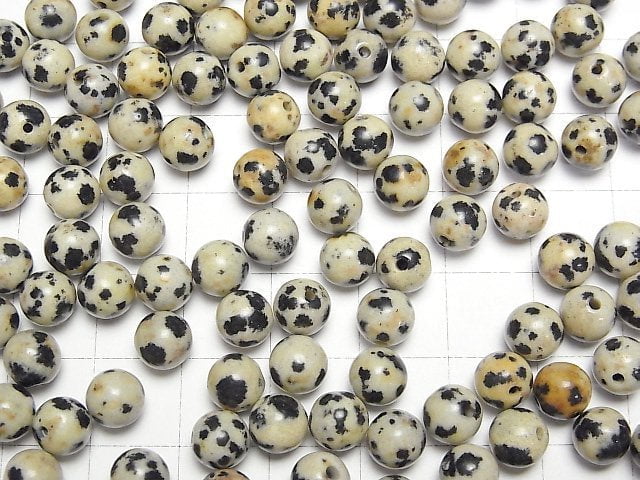 Dalmatian-Jaspis halb durchbohrt rund 6,5mm 4 Stück