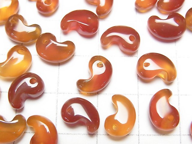天然紅玉髓AAA逗號形珠 10x7毫米 3顆