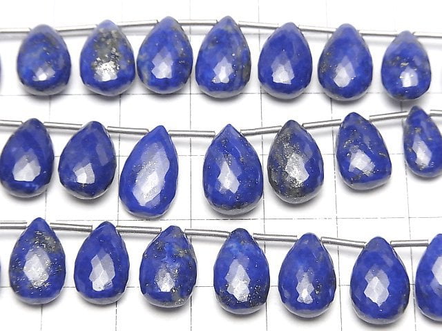 MicroCut Hochwertiger Lapislazuli AAA- Birnenform facettiert Briolette halb oder 1 Strang Perlen (8 Stück)