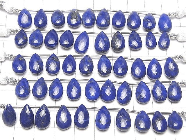 MicroCut Hochwertiger Lapislazuli AAA- Birnenform facettiert Briolette halb oder 1 Strang Perlen (8 Stück)