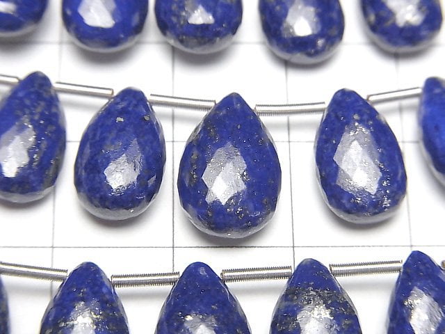 MicroCut 高品質青金石 AAA 梨形刻面不規則切割珠 1串 (6顆)