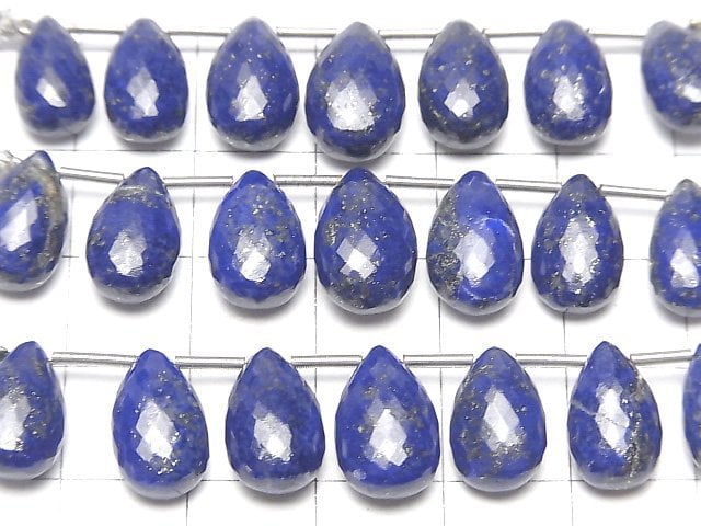 MicroCut Hochwertiger Lapislazuli AAA Birnenform facettiert Briolette 1 Strang Perlen (6 Stück)
