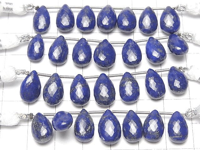 MicroCut Hochwertiger Lapislazuli AAA Birnenform facettiert Briolette 1 Strang Perlen (6 Stück)
