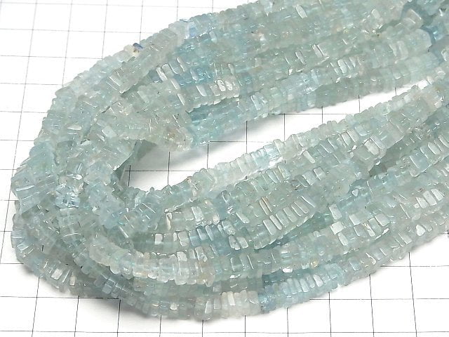 Aquamarin AA+ Quadratische Rondelle (Scheibe) halb oder 1 Strang Perlen (ca. 15 Zoll/38 cm)