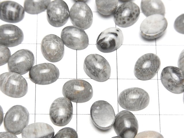 Marokkanischer schwarzer Fossilkoralle ovaler Cabochon 8x6mm 5 Stück