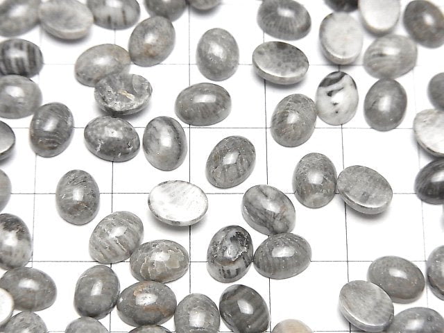 Marokkanischer schwarzer Fossilkoralle ovaler Cabochon 8x6mm 5 Stück
