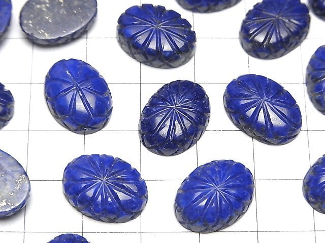 Lapislazuli AAA Gravierter Ovaler Cabochon 16x12mm 2Stück