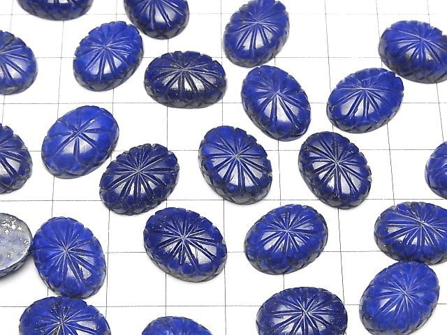 Lapislazuli AAA Gravierter Ovaler Cabochon 16x12mm 2Stück