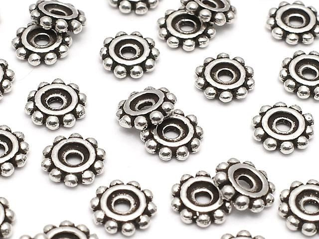 925純銀雛菊隔珠 7x7x1.5mm 硫化處理 1個