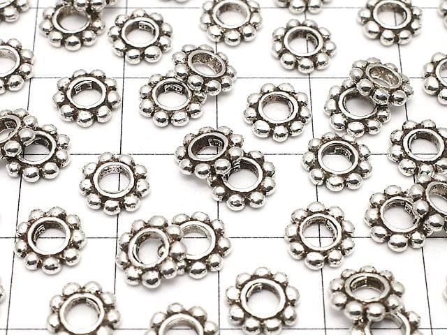 Silver 925 Rondelle Daisy 7.5 x 7.5 x 1.5 mm Oxidized Finish 2pcs
