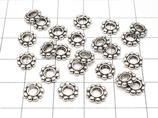 Silver 925 Rondelle Daisy 7.5 x 7.5 x 1.5 mm Oxidized Finish 2pcs